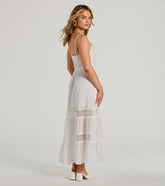 Feel The Romance Sweetheart Button Lace Trim Maxi Dress